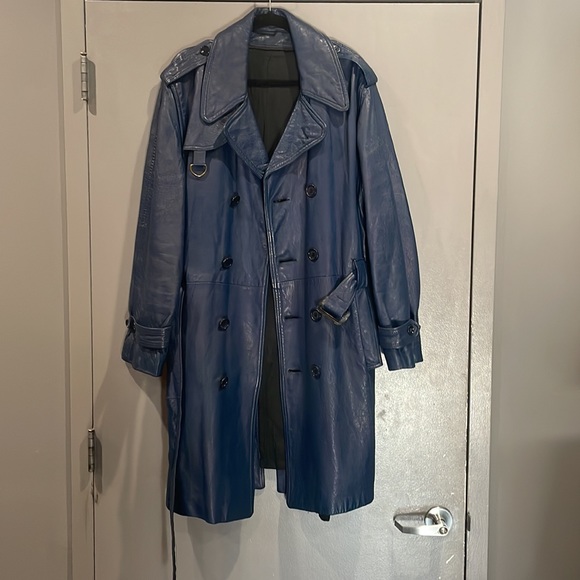 VINTAGE BLUE LEATHER TRENCH - Picture 3 of 7